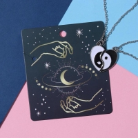 Кулоны на отрывной карточке &laquo;Неразлучники&raquo; сердце инь-янь, цвет чёрно-белый в серебре, 45 см