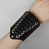 Браслет кожа &laquo;Манжета&raquo; на шнуровке, цвет чёрно-серебряный