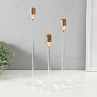 Подсвечник металл, акрил "Ромб" d=2 см, набор 3 шт h=33 см, 26,5 см, 22,5 см