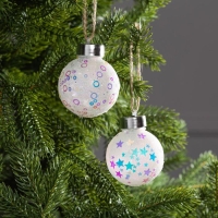 Набор ёлочных шаров «Звёзды и кольца» 2 шт., батарейки, 1 LED, свечение RGB Набор ёлочных шаров «Звёзды и кольца» 2 шт., батарейки, 1 LED, свечение RGB