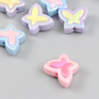 Бусина для творчества пластик набор 6 шт. "Бабочка" цветная с перламутром МИКС 2х1,6 см