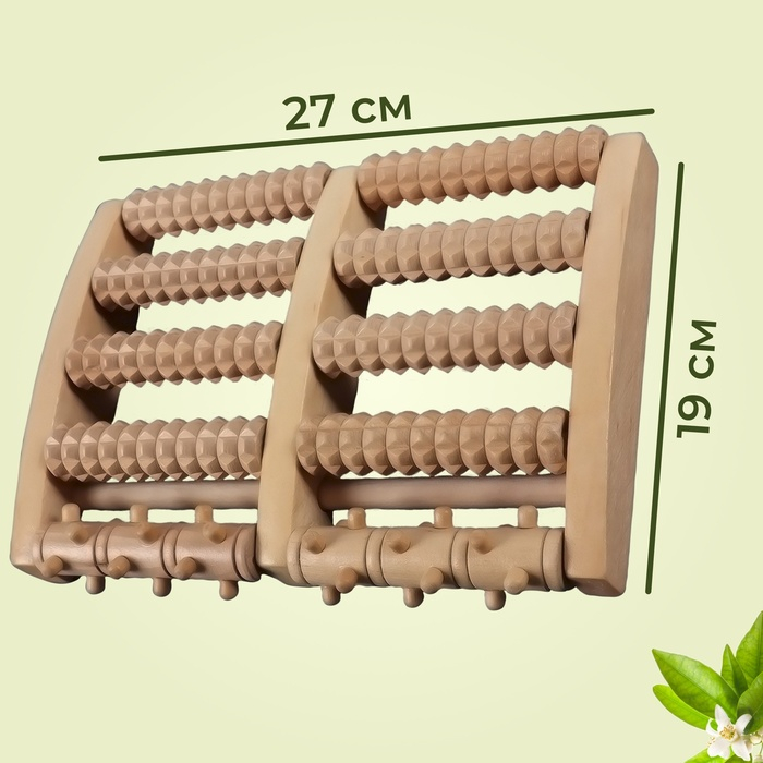 Массажёр &laquo;Барабаны&raquo;, 5 рядов с шипами, 27 &times; 19 &times; 5 см, деревянный