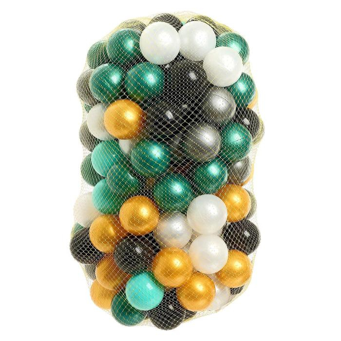 Набор шаров для сухого бассейна 150 штук (бирюзовый, серебро, зеленый металлик, золотой, белый перламутр, черный), диаметр шара &mdash; 7,5 см
