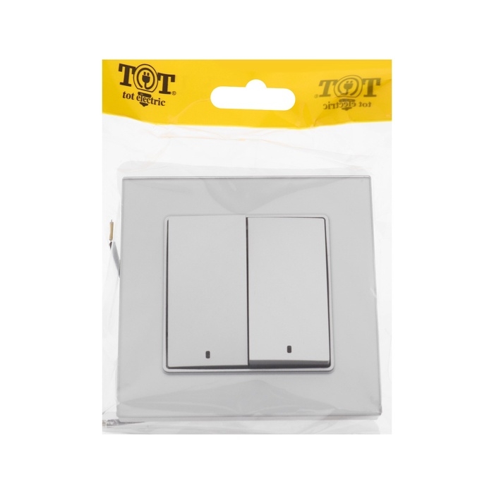 Выключатель TOT Glossy Glass, 10 А, 2 клавиши, с подсветкой, скрытый, стекло, серебристый Выключатель TOT Glossy Glass, 10 А, 2 клавиши, с подсветкой, скрытый, стекло, серебристый