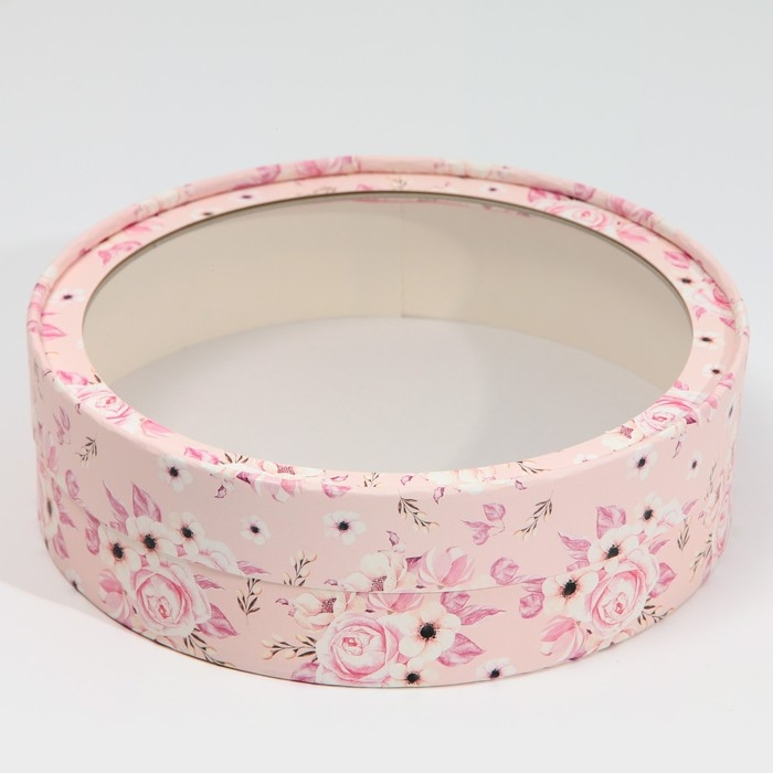 Коробка для макарун, кондитерская упаковка тубус с окном, &laquo;Цветы&raquo; 20 х 20 х 5 см