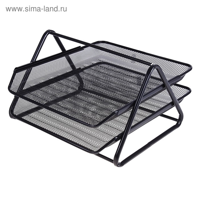 Лоток для бумаг горизонтальный, 2 отделения, в сетку, чёрный Лоток для бумаг горизонтальный, 2 отделения, в сетку, чёрный