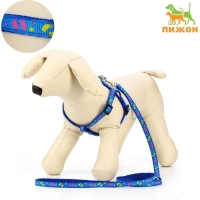 Шлейка с поводком &laquo;Цветные следы&raquo;, 23-35 см, ширина 1 см, поводок 120 см, синяя