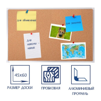 Доска пробковая А2, 45х60 см, Calligrata СТАНДАРТ, в алюминиевой рамке Доска пробковая А2, 45х60 см, Calligrata СТАНДАРТ, в алюминиевой рамке