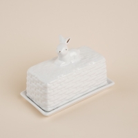 Маслёнка керамическая SL Home &laquo;Лесные кролики&raquo;, 20,5&times;11&times;15,5 см, цвет белый