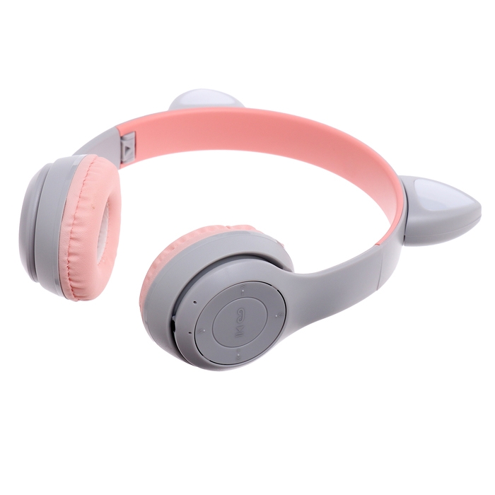 Наушники беспроводные &laquo;Котик&raquo;, звуковые и световые эффекты, складные, цвет серый