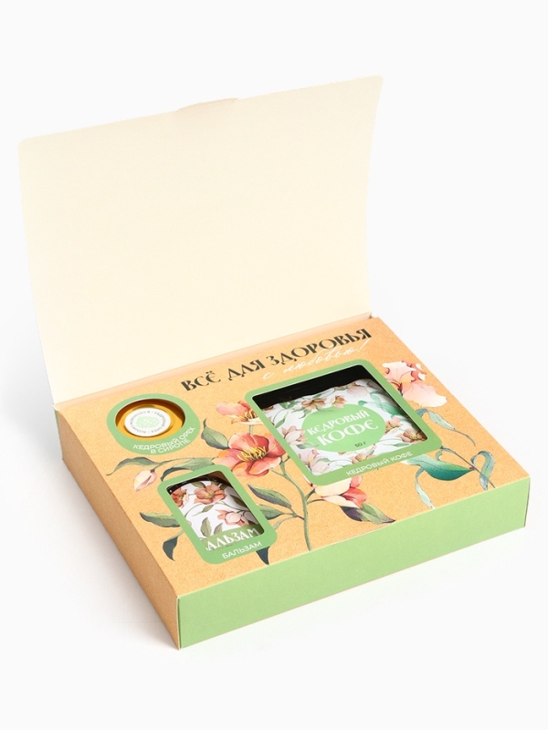 УЦЕНКА Доброе здоровье Набор "8 марта": кедровый орех в сиропе, бальзам, кедрокофе