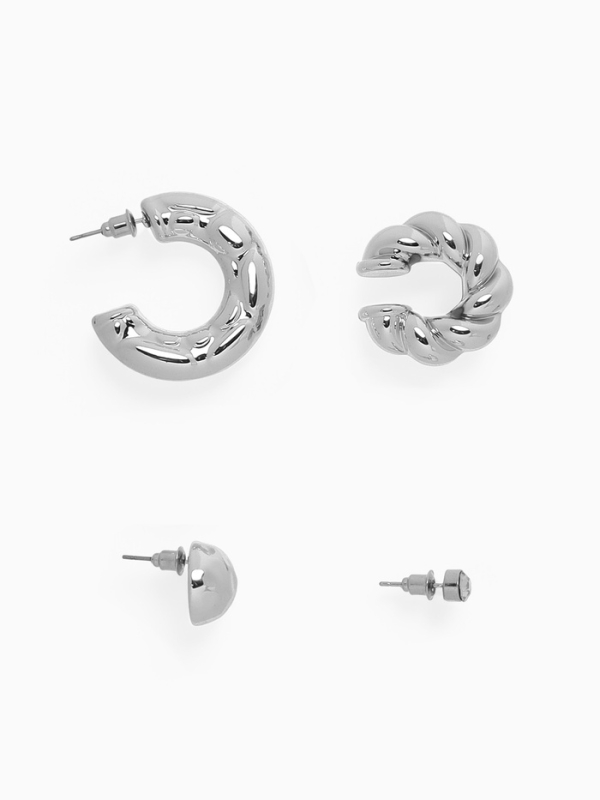 Набор серьги и каффы 4 шт &laquo;Мятые&raquo; переплетение, цвет серебро