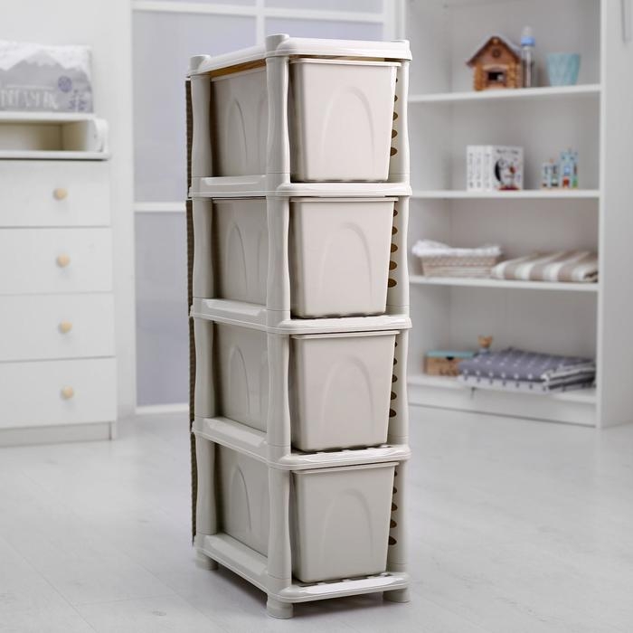 Комод узкий 4-х секционный &laquo;Ротанг&raquo;, цвет белый