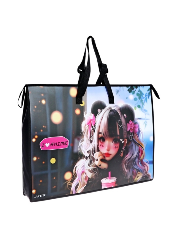 Папка А2 , 650х470х100 мм, deVENTE Папка А2 , 650х470х100 мм, deVENTE "I Love Anime", с ручками, пластиковая, молния сверху, внутренний карман