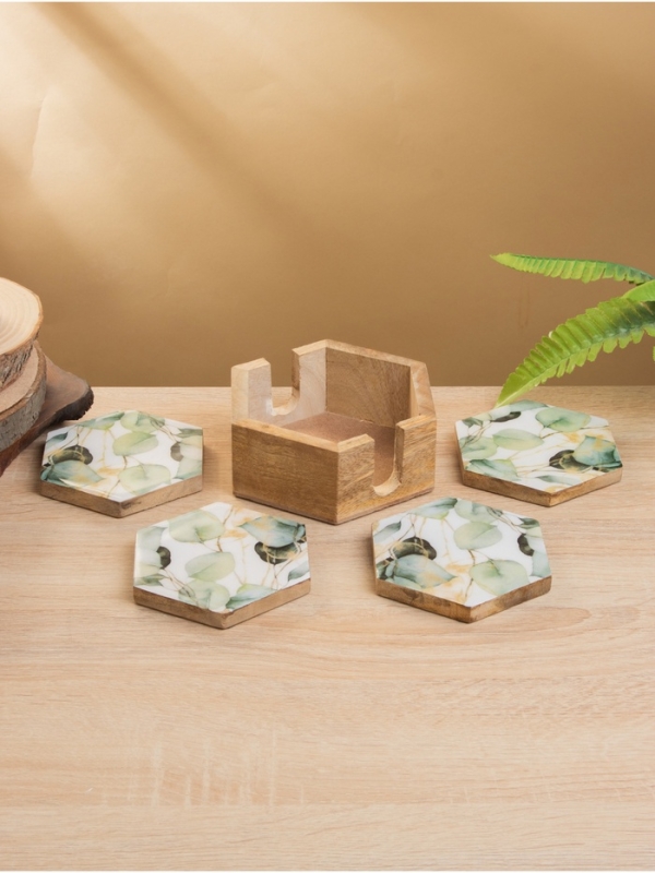 Подставка под горячее (набор 4 шт) "Листья" дерево манго 15х13х5 см