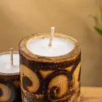 Свеча в бамбуке тройная, 14&times;13&times;30 см, 100 мл, коричневая