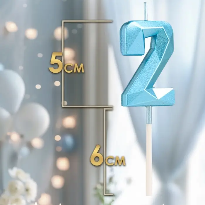 Свеча в торт на шпажке &laquo;Алмаз&raquo;, цифра 2, голубая, 5 см