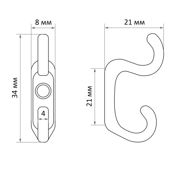 Крючок мебельный ТУНДРА TKD010, двухрожковый, хром, 10 шт TMP