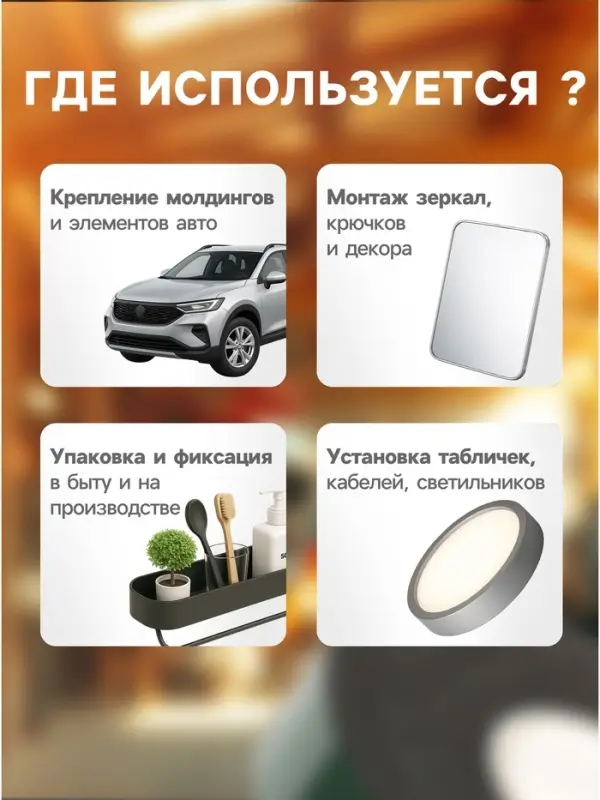 Клейкая лента TORSO, двусторонняя, вспененная, 6 мм &times; 2 м