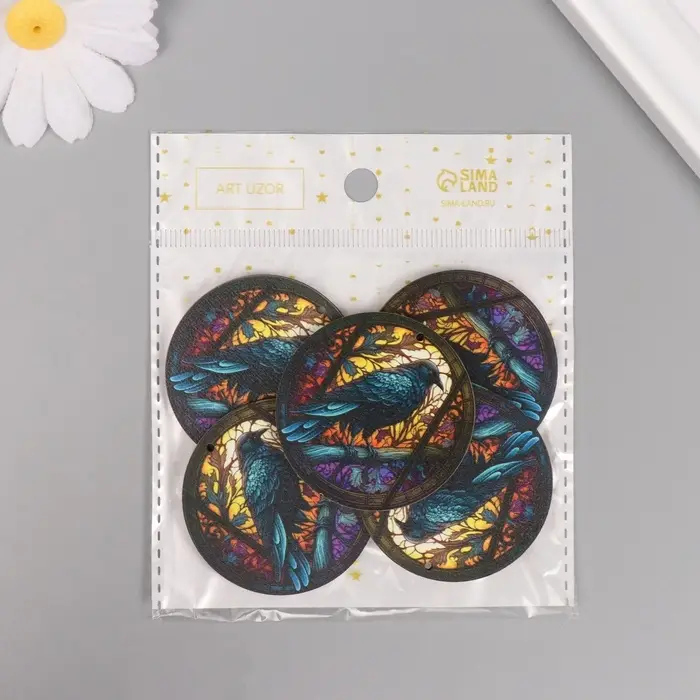 Декор для творчества дерево "Ворон. Витраж" 4,6х4,6х0,3 см