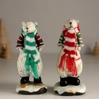 Сувенир полистоун "Медведь в полосатом свитере и шарфе" МИКС 7х6,5х16 см