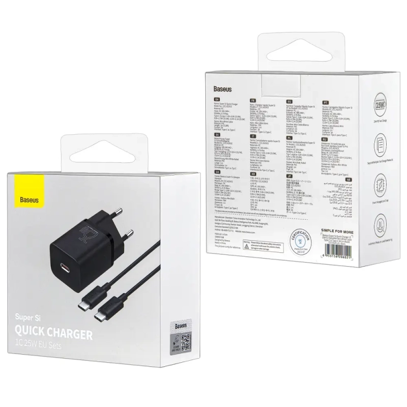 Сетевое зарядное устройство с кабелем Type-C-Type-C PD25W TZCCSUP-L01 Baseus черное