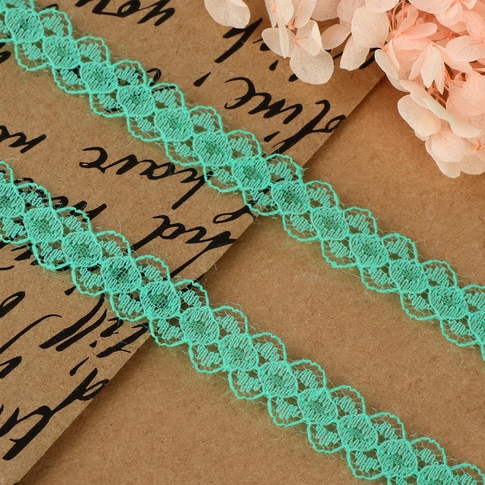 Кружево капроновое, 15 мм &times; 10 &plusmn; 1 м, цвет зелёный