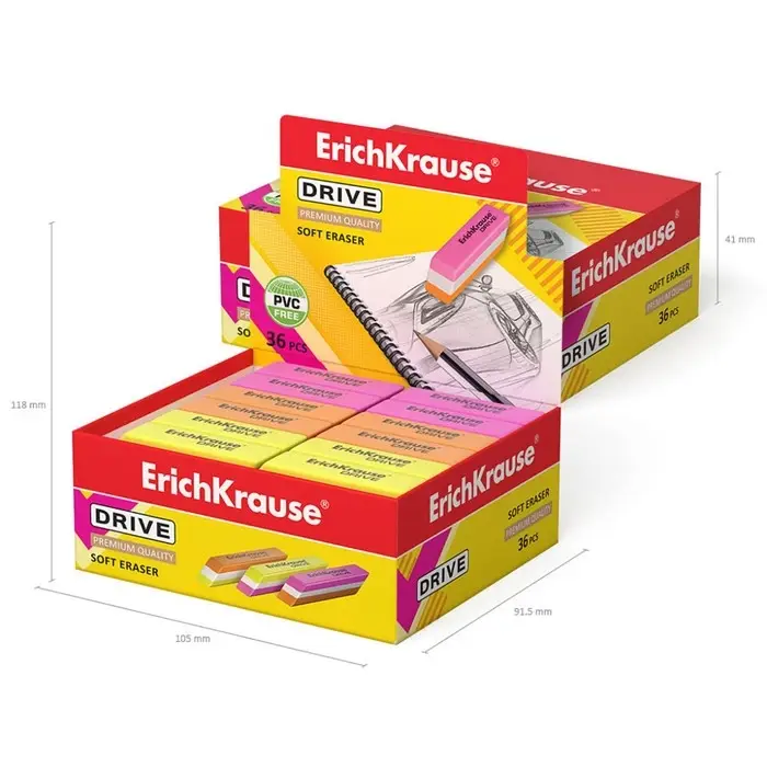 Ластик ErichKrause Drive (New), 57 х 15 х 13 мм, мягкий, гипоаллергенный, микс