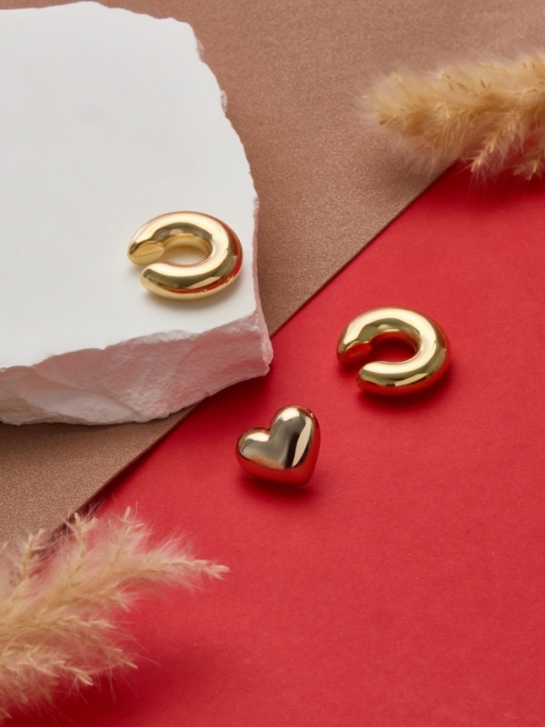 Набор серьги и каффы 3 шт. &laquo;Бублик&raquo; сердце, цвет золото