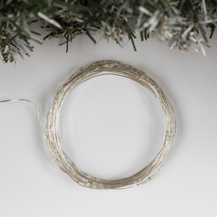 Гирлянда &laquo;Нить&raquo; 5 м роса, IP20, серебристая нить, 50 LED, переливы, батарейки AAх3 (нет в комплекте), свечение мульти (RGB)