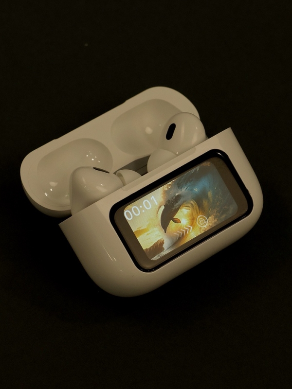 Наушники беспроводные TWS, дисплей, BT5.4, 30/500 мАч, с шумоподавлением, сенсор, белые