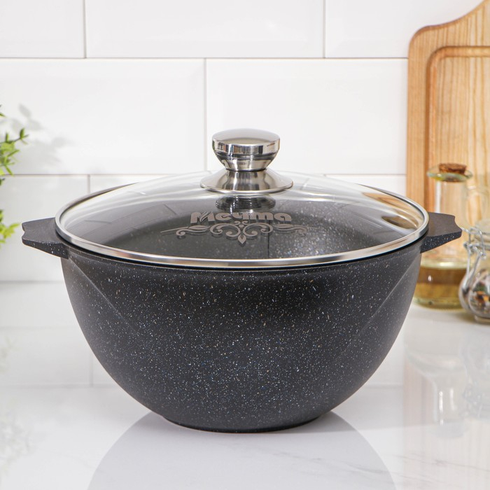 Казан &laquo;Гранит Stаr&raquo;, 5 л, стеклянная крышка, литые ручки, антипригарное покрытие, цвет серый