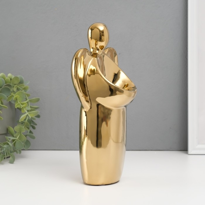 Подсвечник керамика на 1 свечу "Ангел" d=3,5 см золото 14х9,5х25 см