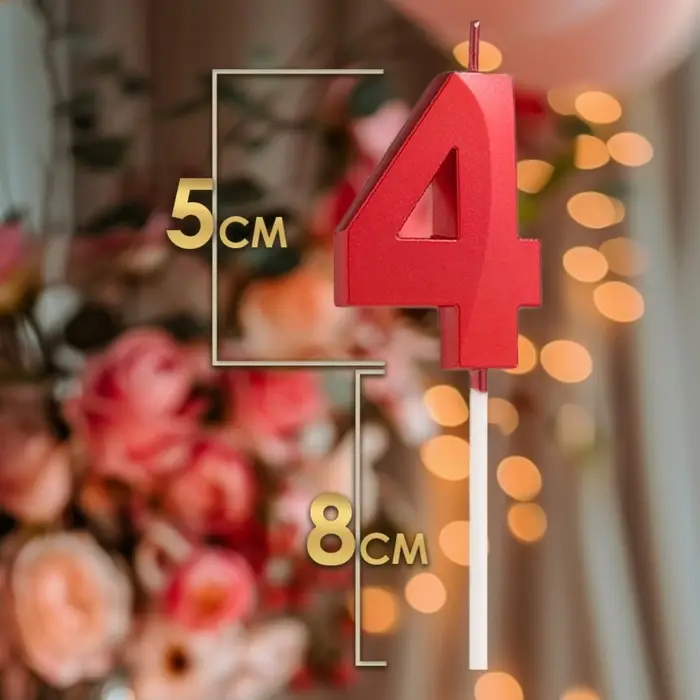 Свеча в торт на шпажке &laquo;Цифра 4&raquo;, красная, 5 см