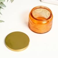 Банка для свечей стекло с крышкой "Цветочная" оранж, круглая 5х7х7 см, МИКС