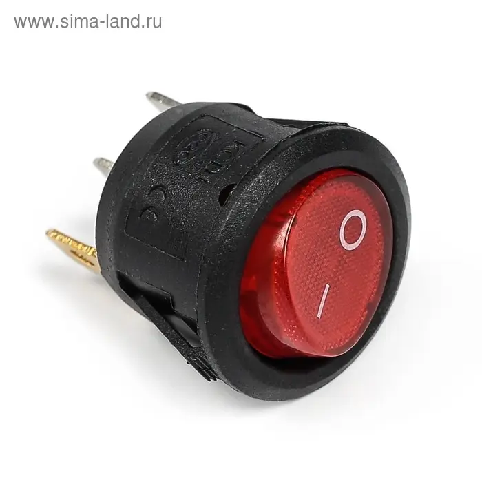 Выключатель 1 клавишный, с подсветкой, диаметр 23 мм, красный, 10 А