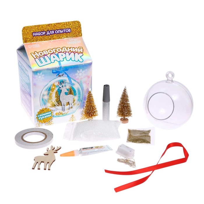 Набор для опытов &laquo;Новогодний шарик&raquo; олень с ёлочкой, диаметр 11 см