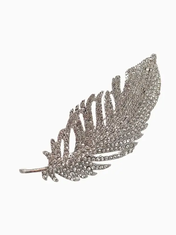 Брошь "Перо" со стразами, цвет белый в серебре