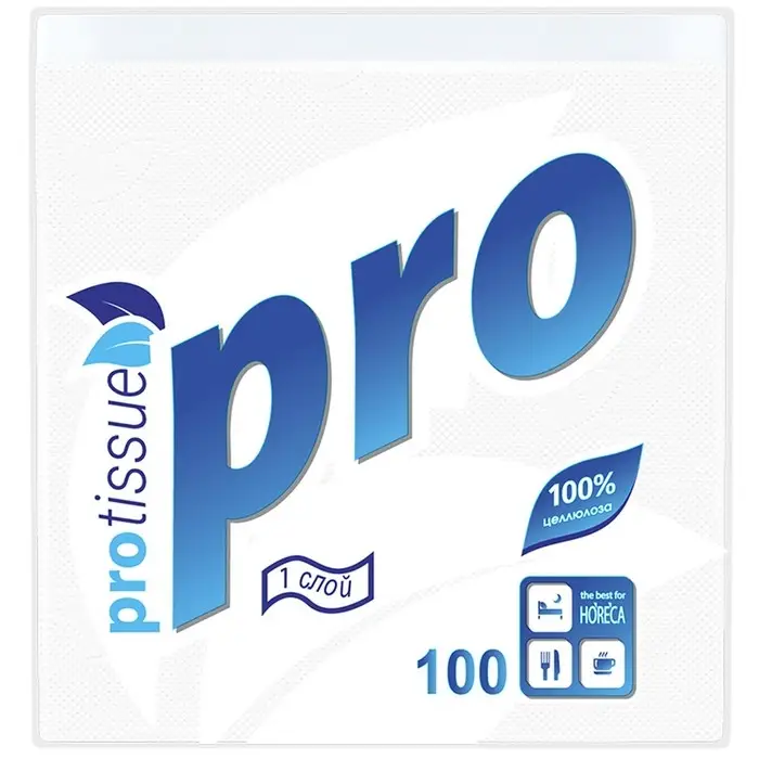 Салфетки бумажные PROtissue С184, Premium, 1-слойные, 24х24 см, 100 штук в упаковке