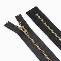 Молния металлическая, №5, неразъёмная, джинсовая, замок автомат, 18 см, цвет серый/золотой, цена за 1 штуку