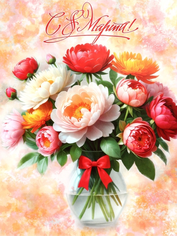 Пакет подарочный крафт "С 8 Марта!" 21 х 11 х 27 См