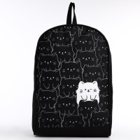 Рюкзак школьный текстильный «Котики», 38х14х27 см, цвет чёрный Рюкзак школьный текстильный «Котики», 38х14х27 см, цвет чёрный