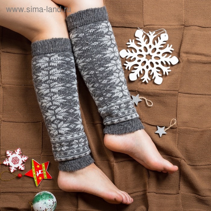 Новый год. Гетры женские шерстяные &laquo;Снежинка белая&raquo;, цвет тёмно-серый
