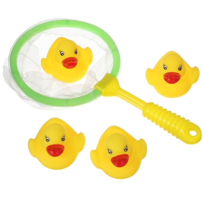 Набор резиновых игрушек для ванны &laquo;Поймай уточку&raquo;, сачок + 4 игр. с пищалкой, Крошка Я