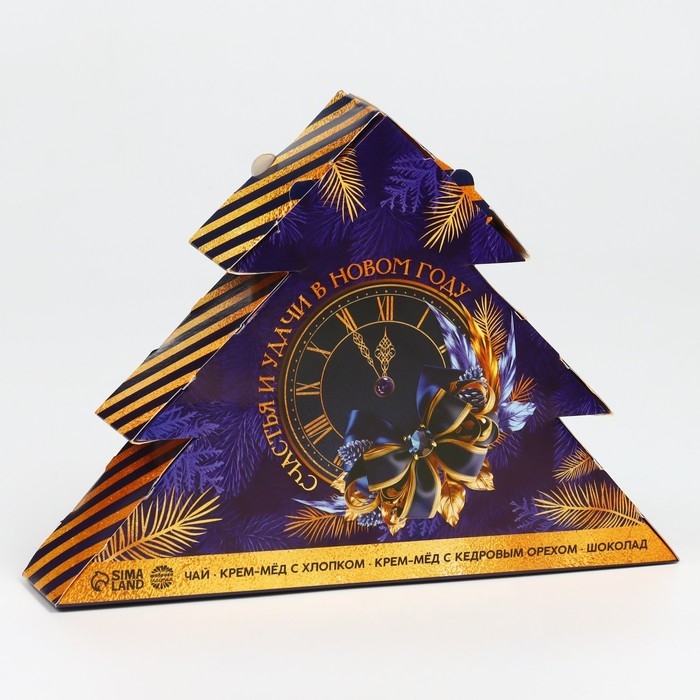Новый год! Набор &laquo;Счастья и удачи в Новом году&raquo;: чай с лимоном 20 г, крем мёд с кедровым орехом 30 г, хлопковый крем мёд 30 г, шоколад молочный 27 г