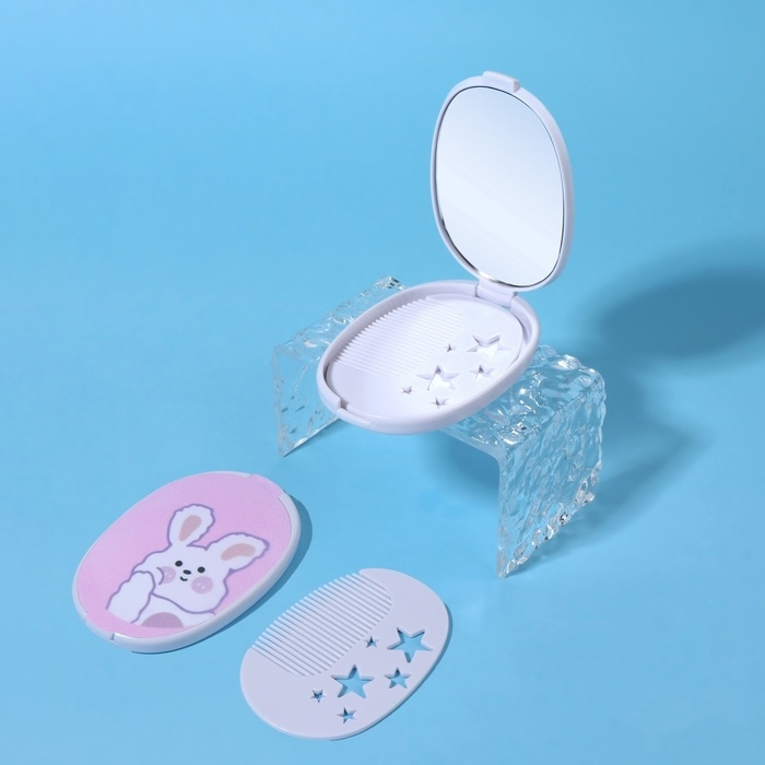 Зеркало складное &laquo;Зайка&raquo;, с расчёской, 6,5 &times; 9,5 см