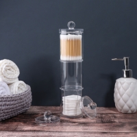 Органайзер для ватных палочек и дисков, с крышкой, 3 секции, 29 &times; 7 &times; 7см, в картонной коробке, цвет прозрачный