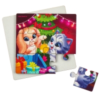 Дервянные пазлы на новый год &laquo;Зверята украшают ёлочку&raquo;