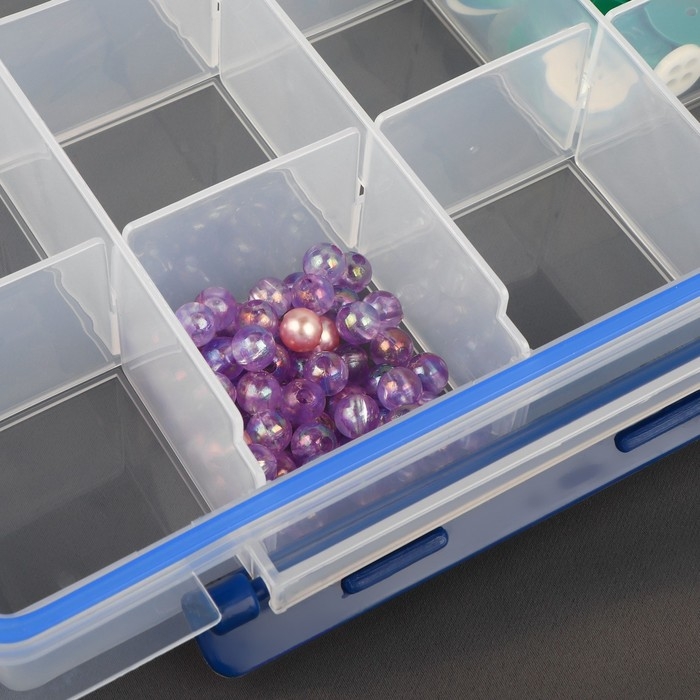 Органайзер для рукоделия, со съёмными ячейками, с подвесом, 15 отделений, 27 &times; 17 &times; 4,3 см, цвет прозрачный/синий