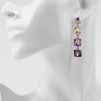 Серьги со стразами &laquo;Блум&raquo; квадраты тёмные, цветные в серебре